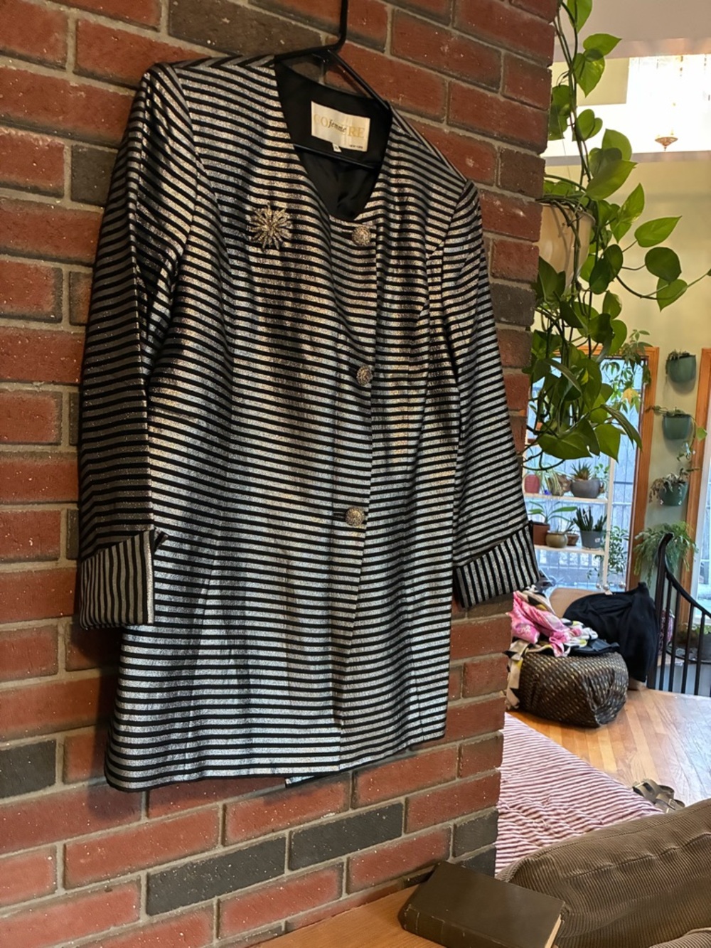 Sophisticated Black & Silver Striped Women’s Coat